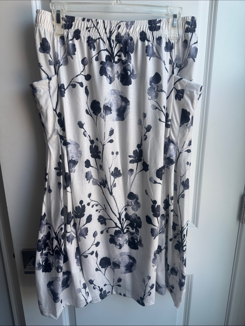 White Midi Skirt with Pockets! Black and Purple floral design. New without tags
